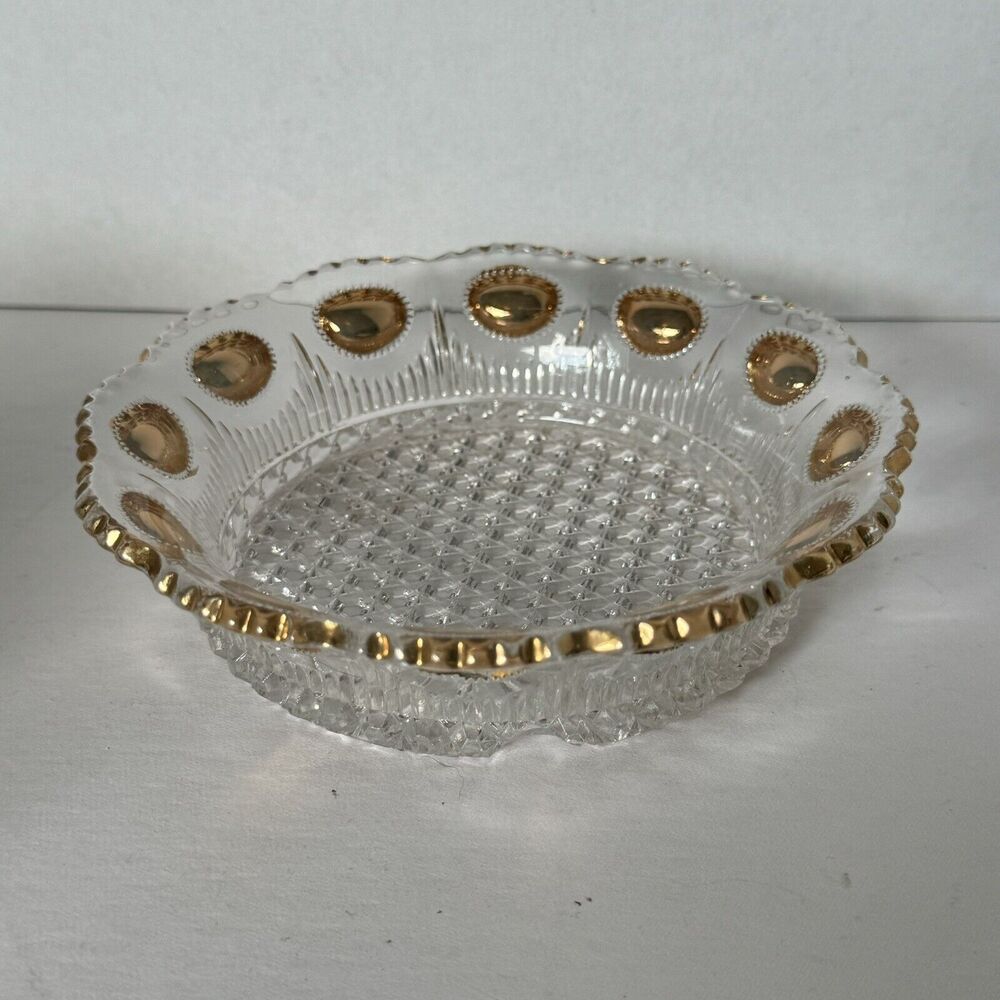 Vintage EAPG Gold Dot Coin Inlay Small Glass Dish